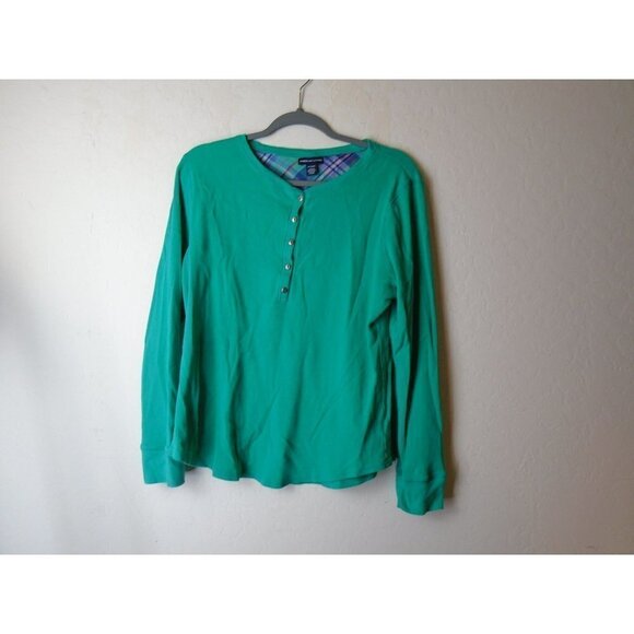 American Living Green XL Waffle Button Henley Shirt Women - Picture 1 of 10
